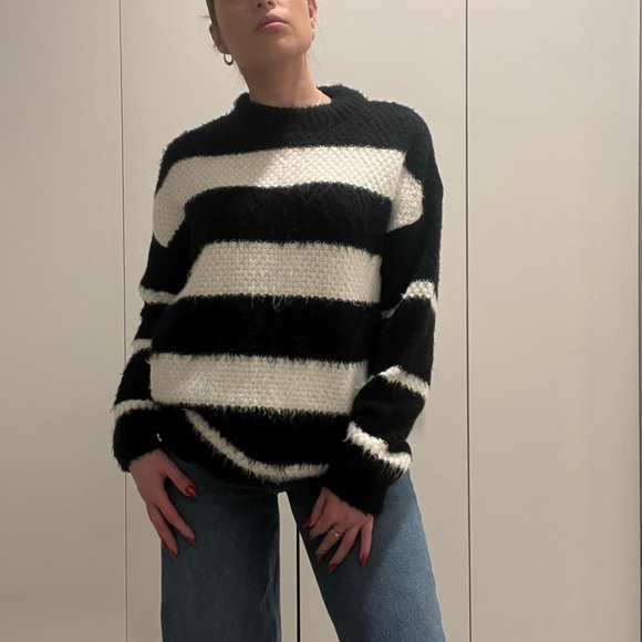 Topshop Stripe Fluffy Oversized Sweater - Picture 1 of 7